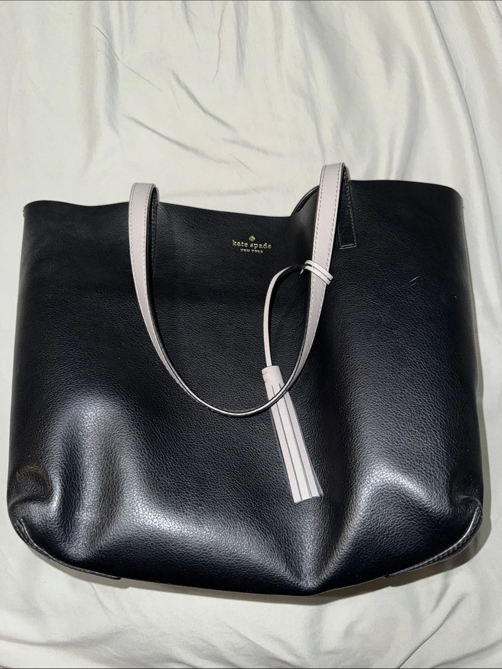 kate spade Black Tote with Grey Handles and Tassel